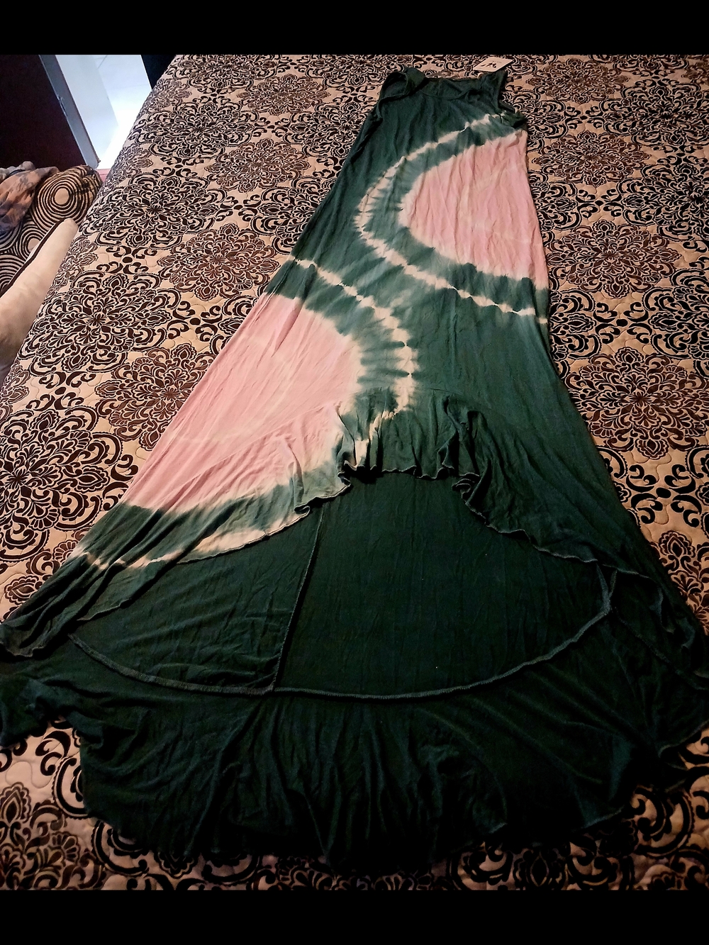 Green and Pink Tie-Dye L9ng  Maxi Dress